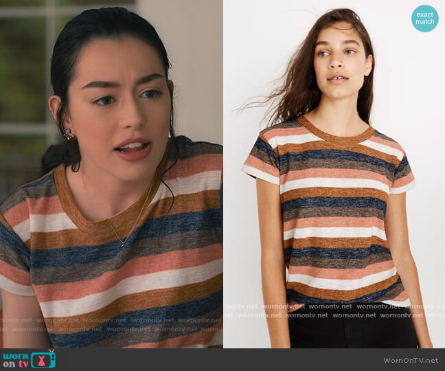 Madewell Textured Tee in Stripe worn by Annie Sullivan (Anneliese Judge) on Sweet Magnolias