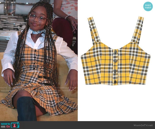 Maje Tartan Plaid Cropped Top worn by Diane Johnson (Marsai Martin) on Black-ish