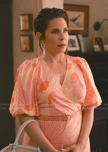 Mary’s pink floral wrap dress on Sweet Magnolias