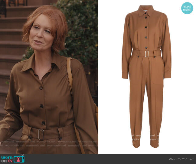 Max Mara Dakar belted wool jumpsuit worn by Miranda Hobbs (Cynthia Nixon) on And Just Like That