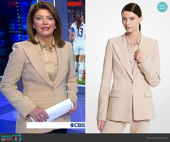 Michael Kors Georgina Stretch Pebble Crepe Blazer worn by Norah O'Donnell on CBS Evening News