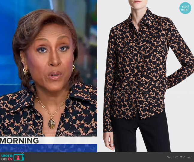 Michael Kors Hansen Floral-Print Button-Front Shirt worn by Robin Roberts on Good Morning America