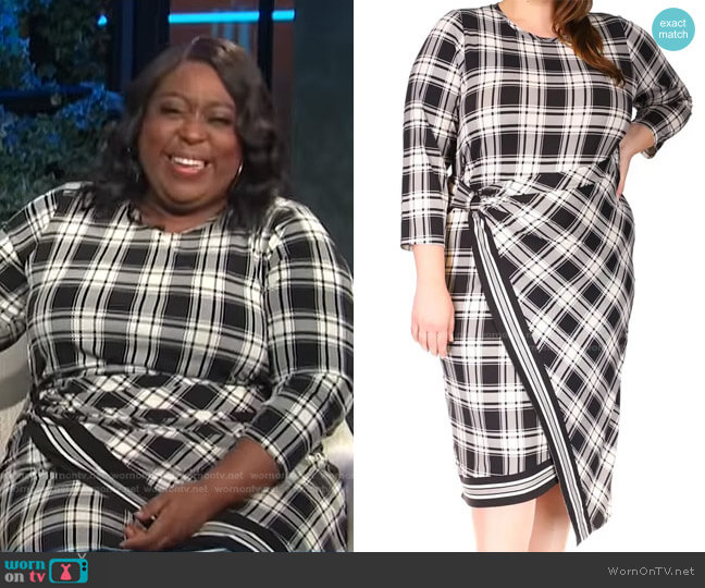 Michael Kors Plaid Border Jersey Wrap Dress worn by Loni Love on E! News
