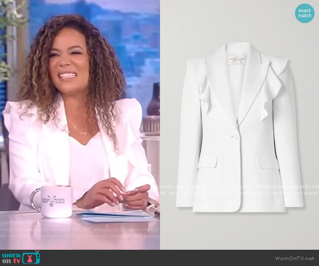 Michael Kors Collection Ruffled crepe blazer worn by Sunny Hostin on The View