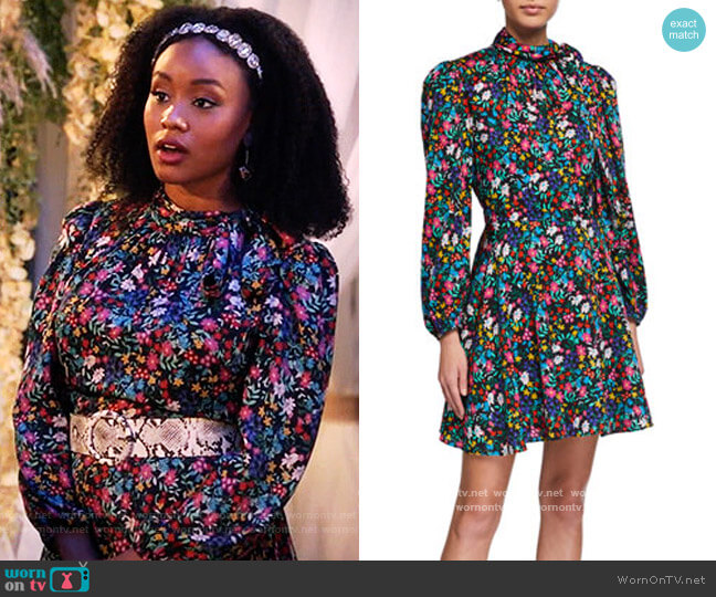 Milly Adele Floral Garden Stretch Silk Dress worn by Olivia Lockhart (Katlyn Nichol) on Black-ish