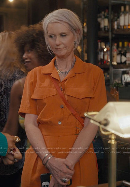 Miranda’s orange jumpsuit on And Just Like That
