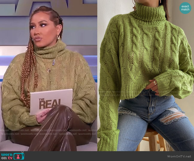 Miss Lola Lush Cropped Turtleneck Sweater worn by Adrienne Houghton on The Real