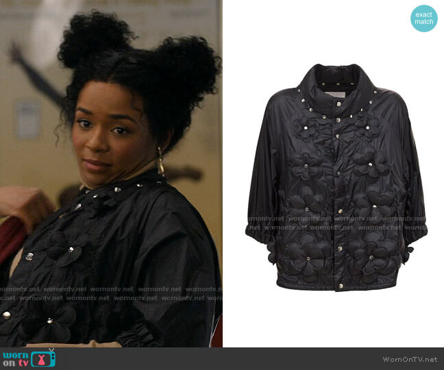 Moncler Genius Noir Copper Embellished Nylon Jacket worn by Neff Davis (Alexis Floyd) on Inventing Anna