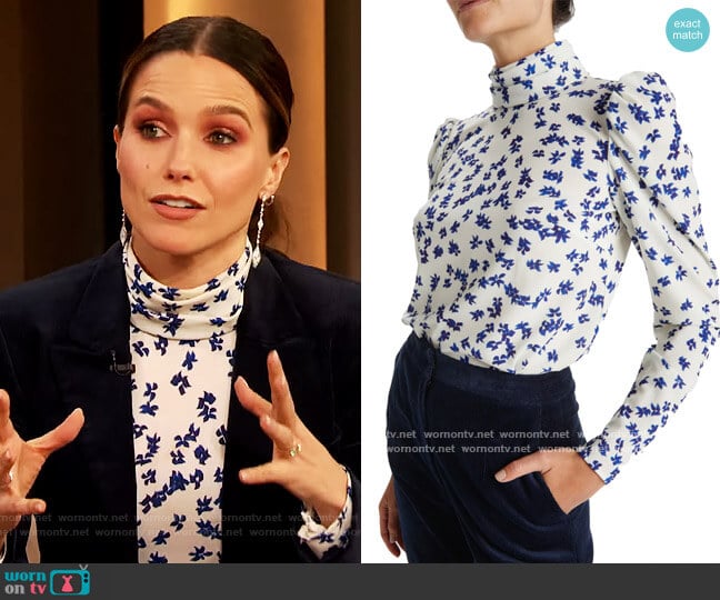 Monique Lhuillier High Neck Long Sleeve Blouse