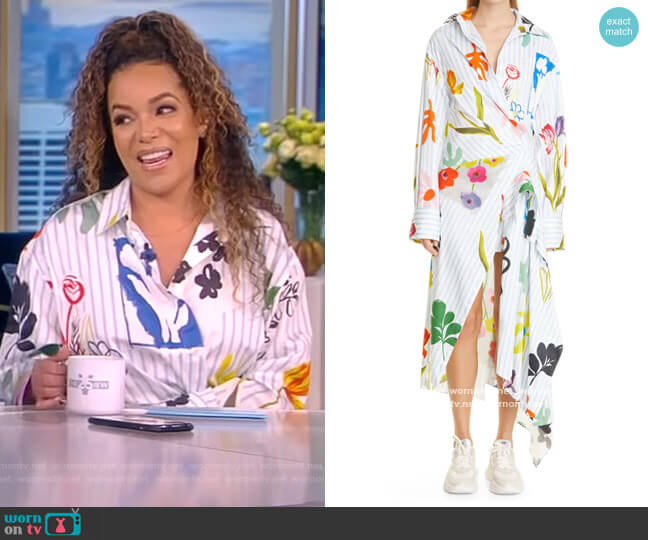 Monse Cascade Floral Handkerchief Hem Stretch Poplin Shirtdress worn by Sunny Hostin on The View