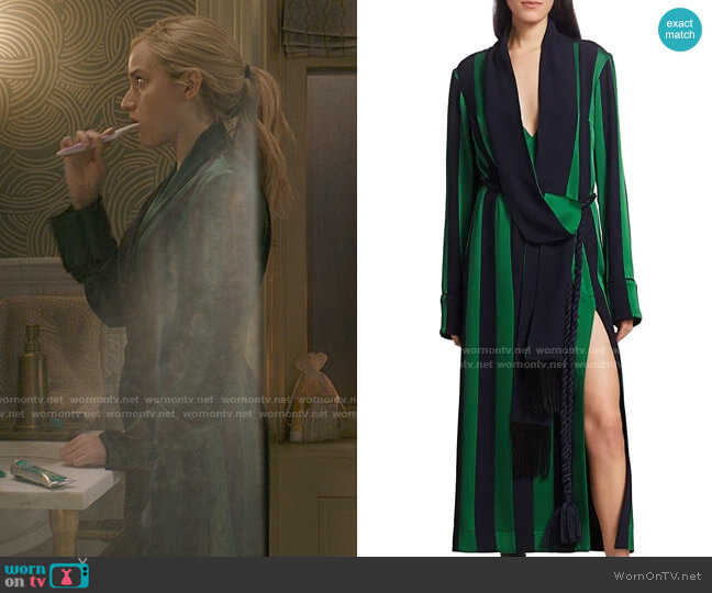 Monse Striped Draped Midi Dress worn by Anna Delvey (Julia Garner) on Inventing Anna