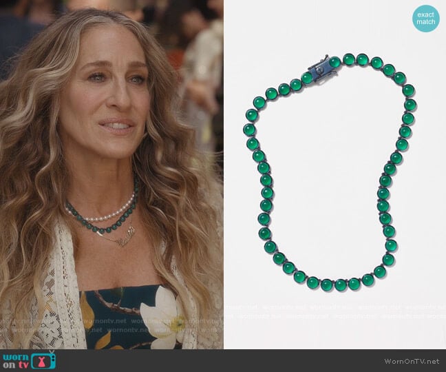 Nak Armstrong Small Dot Riviere Necklace in Green Onyx worn by Carrie Bradshaw (Sarah Jessica Parker) on And Just Like That