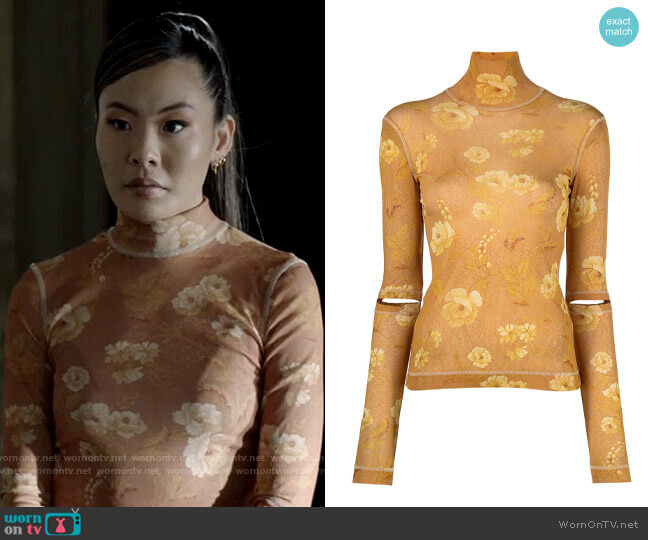 Nanushka Larson Top in Fantasy Flower worn by Mary Hamilton (Nicole Kang) on Batwoman