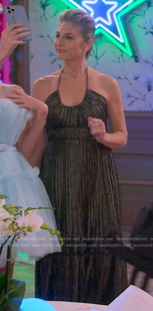 Naomi’s metallic maxi dress on How I Met Your Father