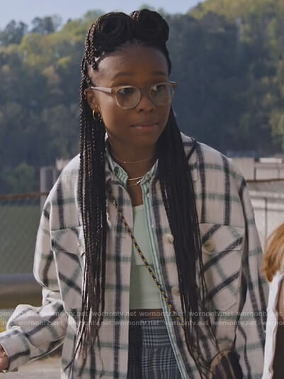 Naomi’s white plaid oversized shirt on Naomi