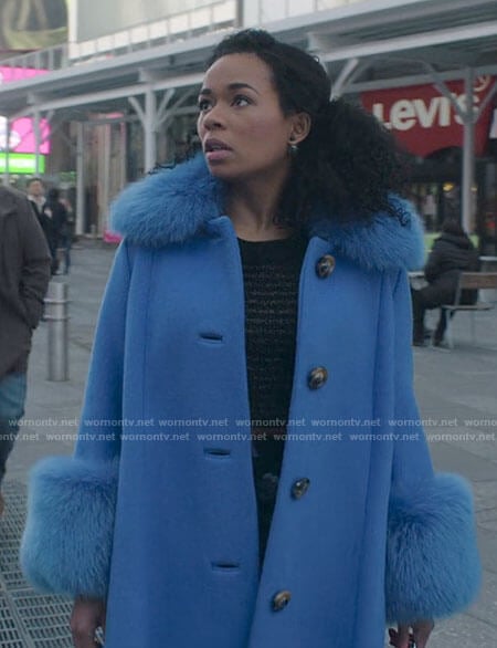 Neff’s blue fur trim coat on Inventing Anna