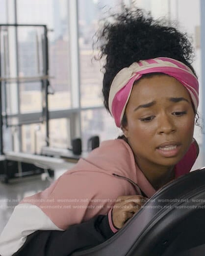 Neff’s pink colorblock sweatshirt on Inventing Anna
