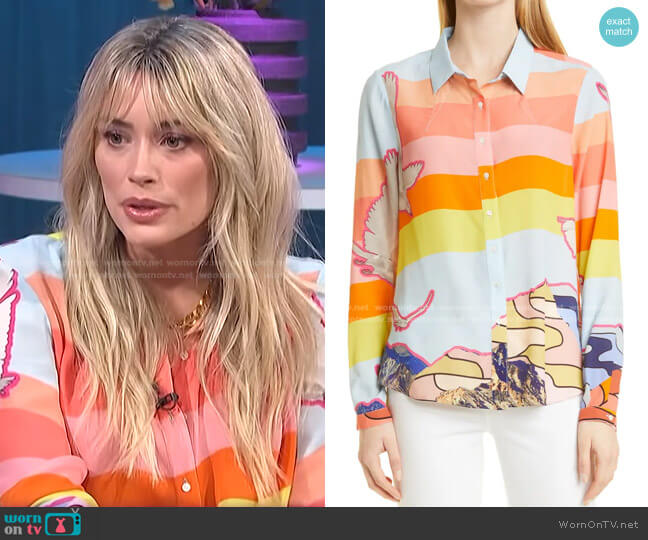 Nicole Miller Boyfriend Stripe Silk Blend Shirt