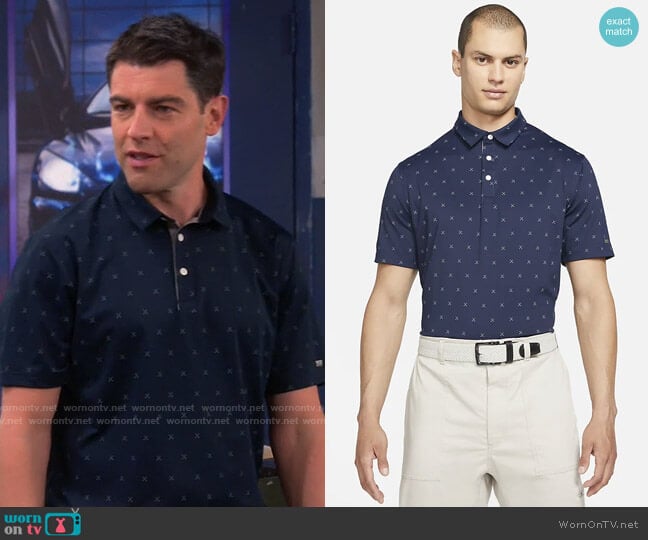 Nike Printed Golf Polo in Obsidian worn by Dave Johnson (Max Greenfield) on The Neighborhood