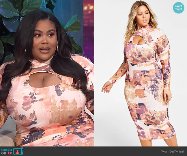 Nina Parker Trendy Plus Size Printed Bodycon Cutout-Detail Dress worn by Nina Parker on E! News