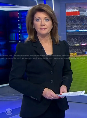Norah’s black puff sleeve blazer on CBS Evening News