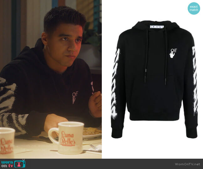 Off-White Spray Marker slim-fit hoodie worn by Vivek Shah (Jordan Buhat) on Grown-ish