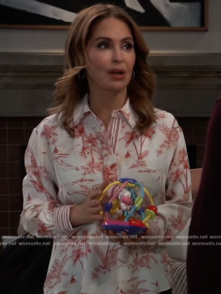 Olivia’s white tropical print blouse on General Hospital