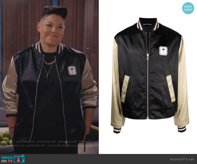 Palm Angels PXP colour-block bomber jacket worn by Che Diaz (Sara Ramirez) on And Just Like That