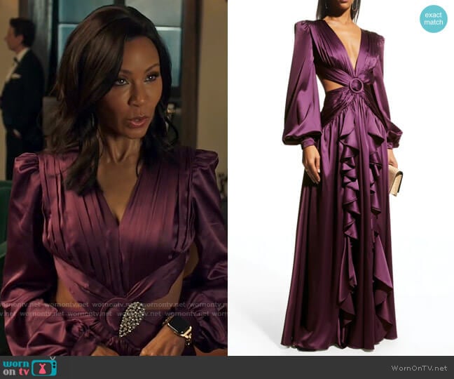 PatBo Plunging Cutout Gown in Deep Purple