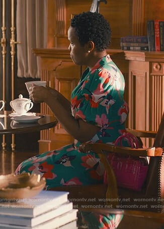 Peggy’s green floral print dress on Sweet Magnolias