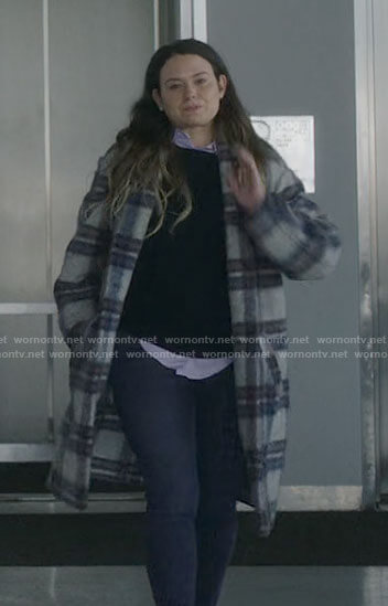 Rachel’s checked coat on Inventing Anna