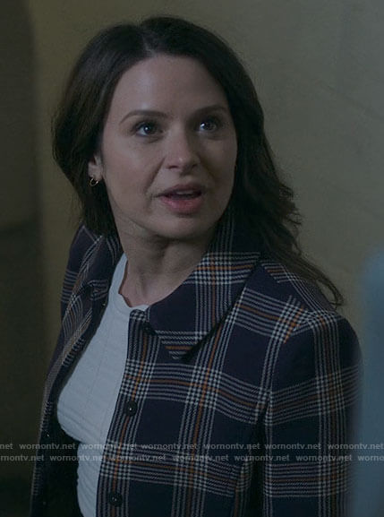 Rachel’s navy plaid jacket on Inventing Anna