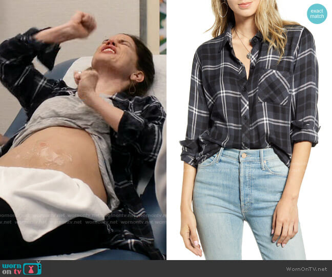 Rails Hunter Shirt in Onyx Slate worn by Vivian Kent (Anna Chlumsky) on Inventing Anna