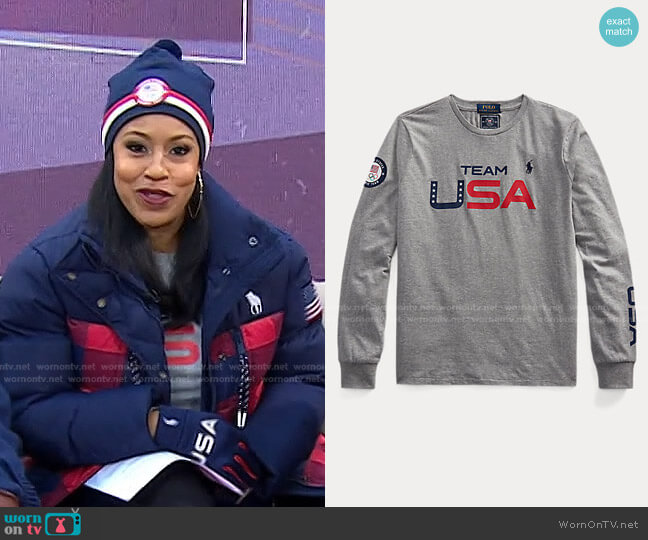 Ralph Lauren Team USA Jersey Graphic Tee worn by Sheinelle Jones on Today