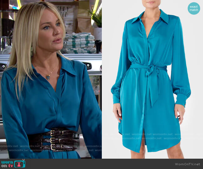 Ramy Brook Ayla Dress in Petrol worn by Sharon Newman (Sharon Case) on The Young and the Restless