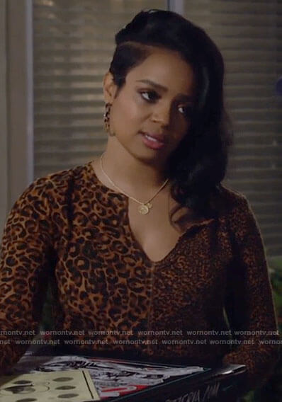 Randi’s leopard print split-neck top on Call Me Kat