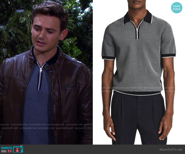 Reiss Jake Colorblock Quarter Zip Polo in Navy worn by Johnny DiMera (Carson Boatman) on Days of our Lives