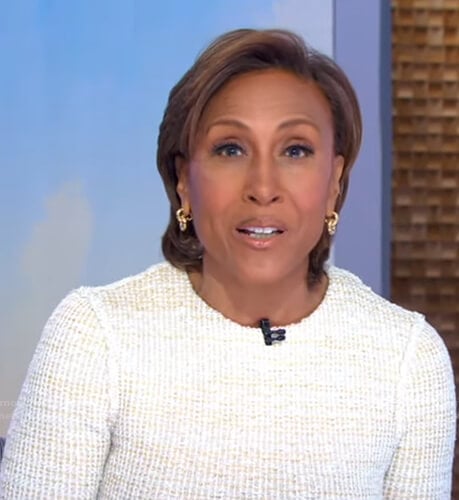 Robin’s ivory short sleeve knit dress on Good Morning America