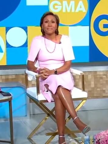 Robin’s pink asymmetric neck dress on Good Morning America