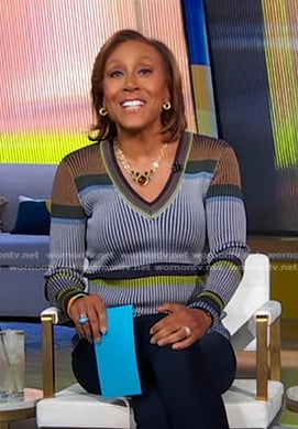 Robin’s striped ribbed sweater on Good Morning America