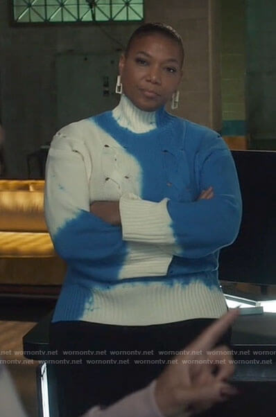 Robyn’s blue tie dye cable knit sweater on The Equalizer