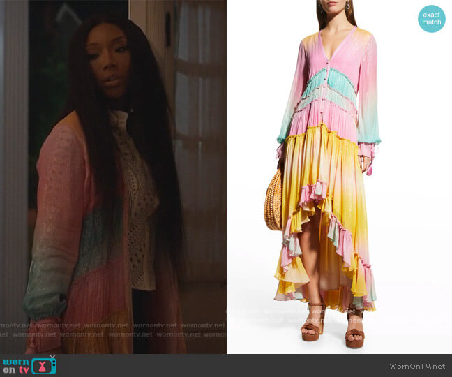 Rococo Sand Sequin Pastel High-Low Maxi Dress worn by Naomi (Brandy Norwood) on Queens