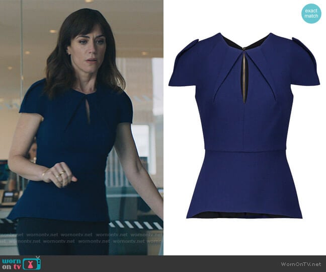 Roland Mouret Wern wool crêpe top worn by Wendy Rhoades (Maggie Siff) on Billions