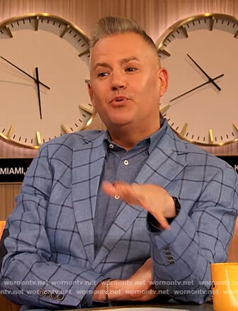 Ross’s blue check blazer on The Drew Barrymore Show