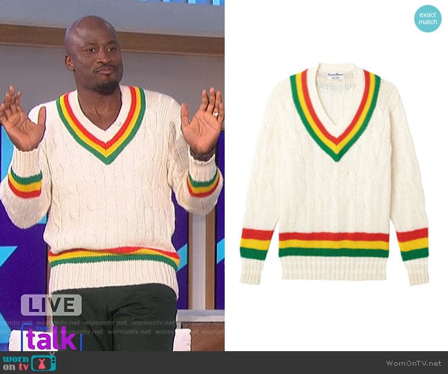 Rowing Blazers Wool Cricket Sweater worn by Akbar Gbajabiamila on The Talk