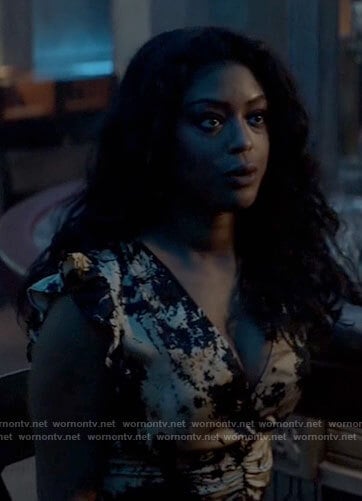 Ryan’s abstract print ruched top on Batwoman