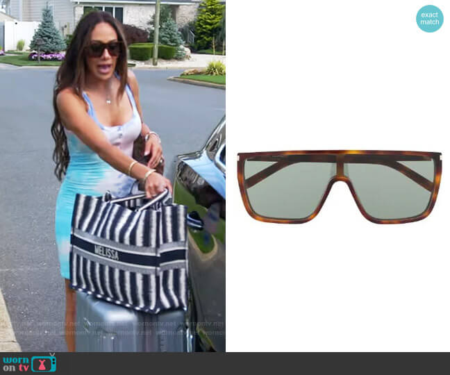 Saint Laurent SL364 navigator-frame sunglasses worn by Melissa Gorga on The Real Housewives of New Jersey