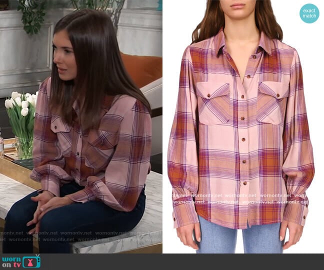 Sanctuary Fireside Plaid Boyfriend Button-Up Shirt worn by Willow Tait (Katelyn MacMullen) on General Hospital