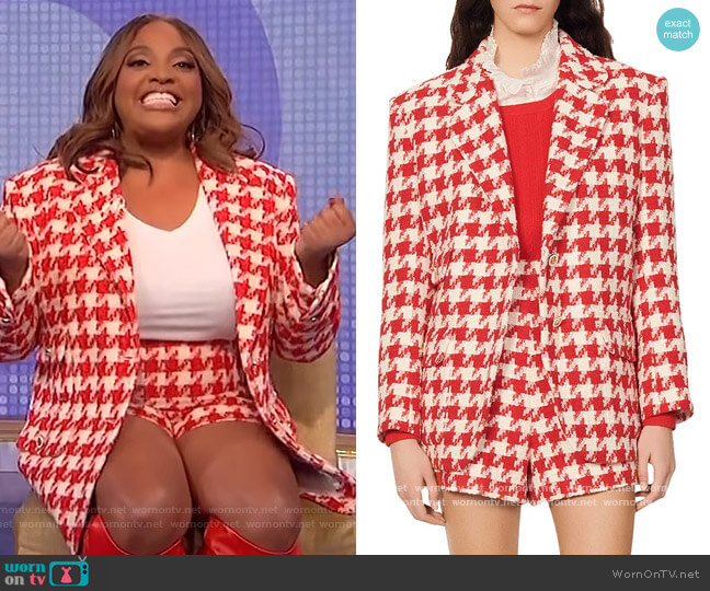 Sandro Floriane Houndstooth Check Cotton Blend Jacket