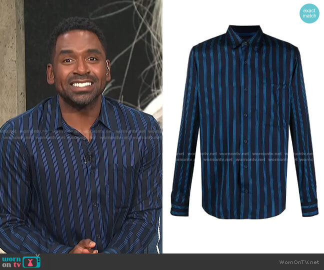 Sandro Flow Stripe-Print Shirt worn by Justin Sylvester on E! News